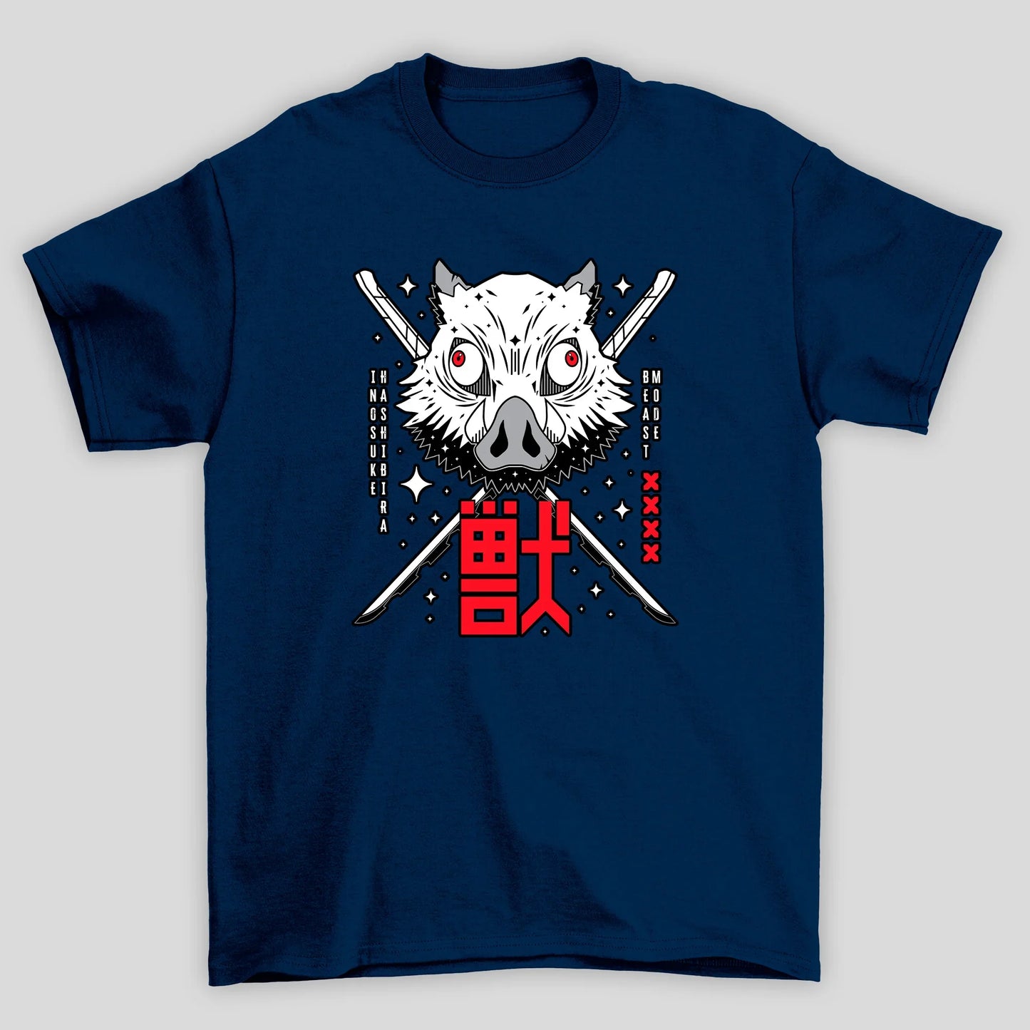 Camiseta Básica Unissex Demon Slayer Inosuke Mascara Kanji
