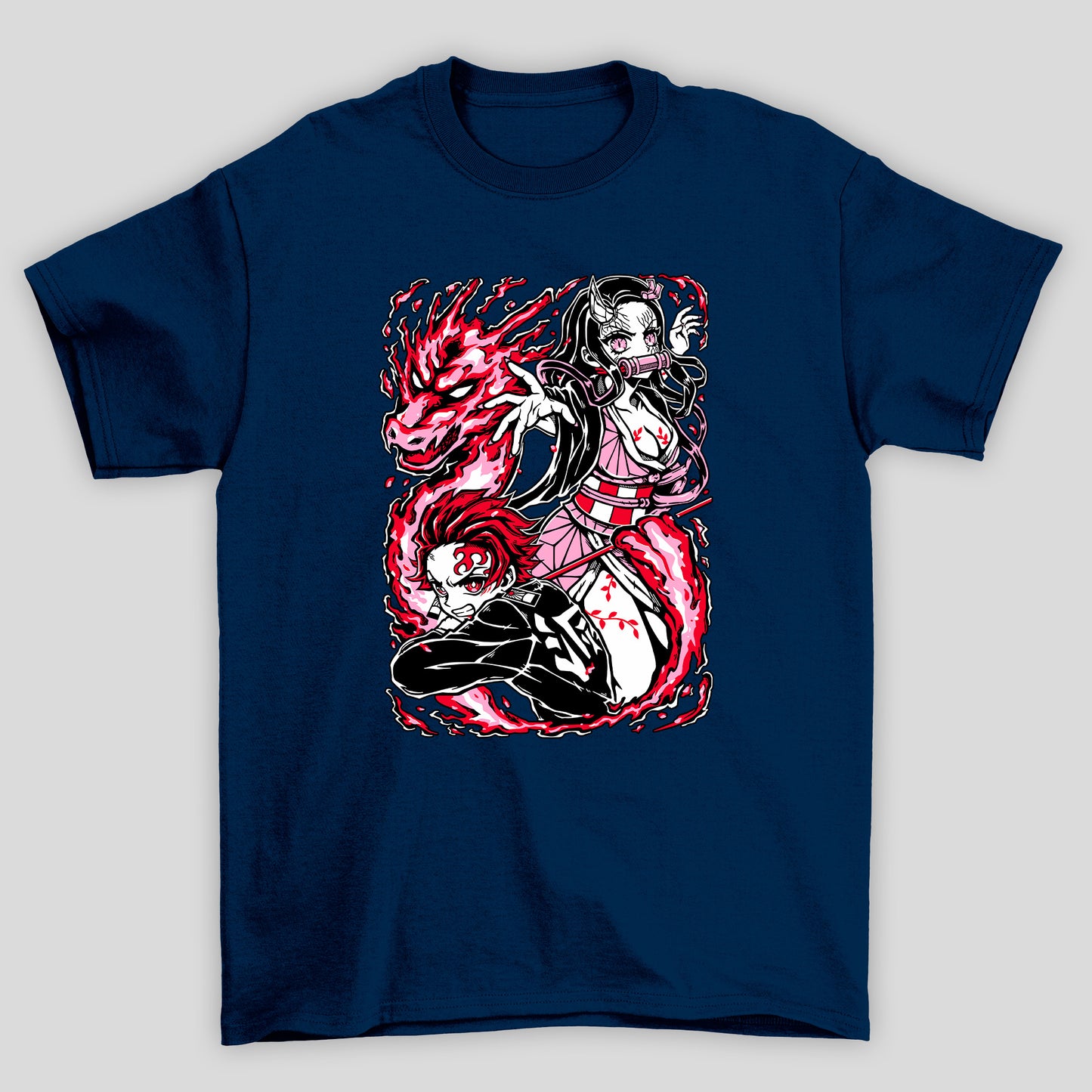 Camiseta Básica Unissex Nezuko Tanjiro Dragão