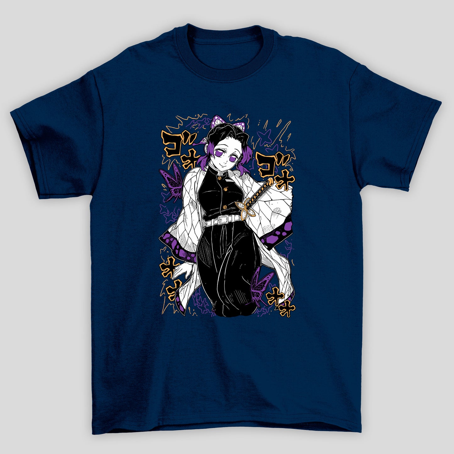 Camiseta Básica Unissex Demon Slayer Shinobu Kanji Raios