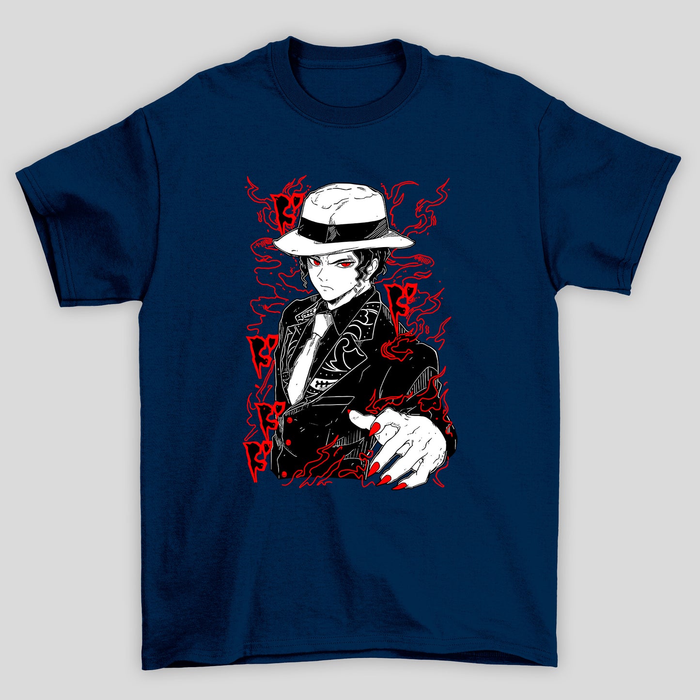 Camiseta Básica Unissex Demon Slayer Muzan Kanji Raios
