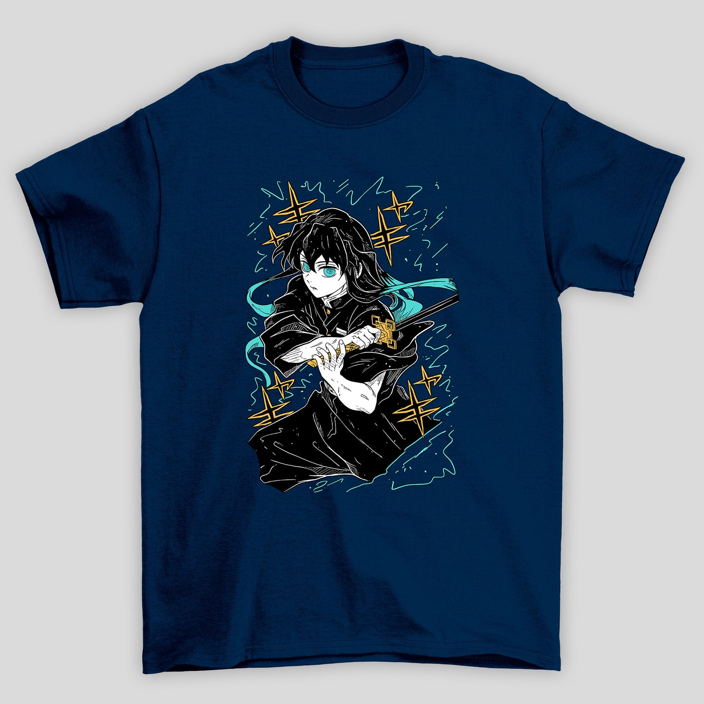 Camiseta Basica Unissex Demon Slayer Tokito Kanji Raios