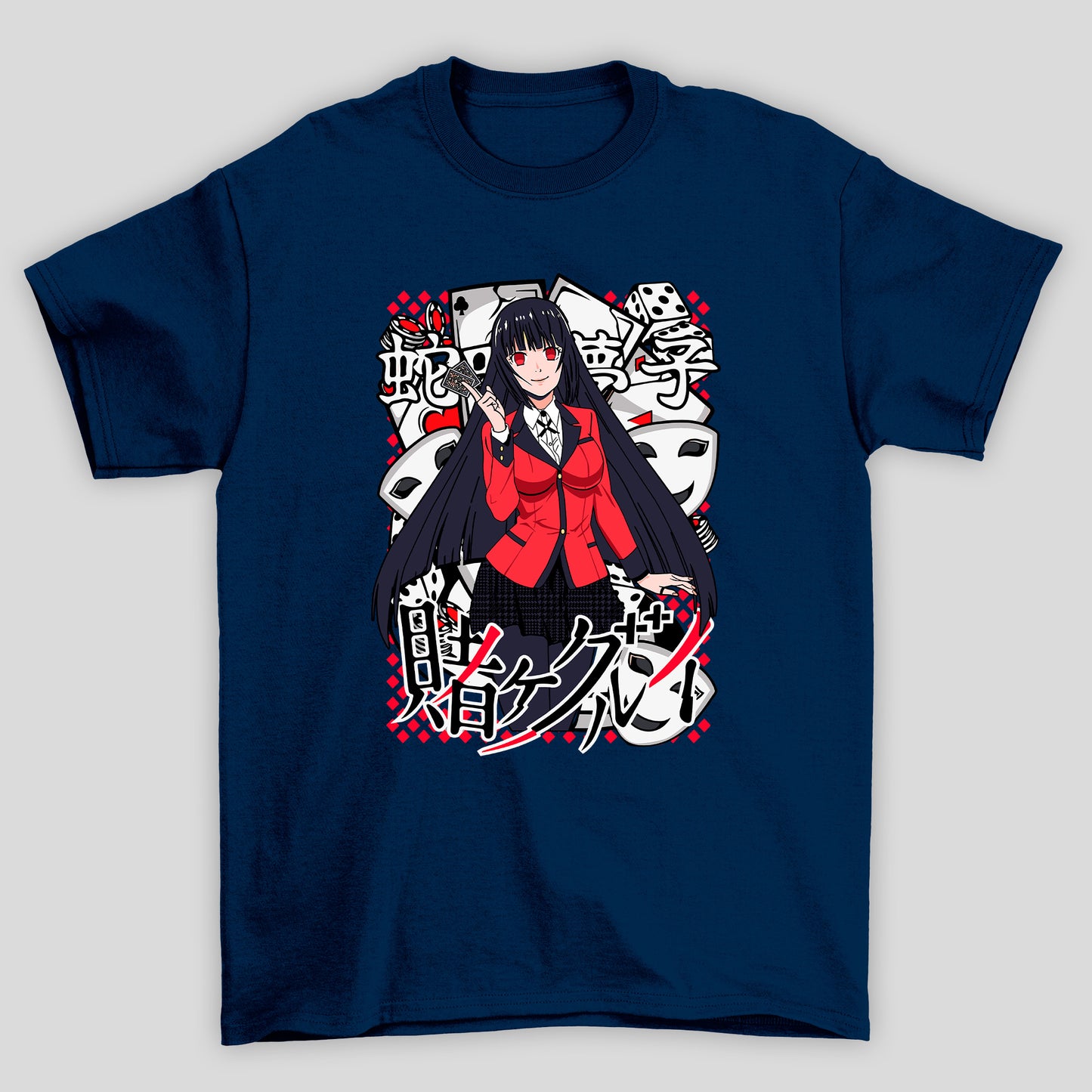 Camiseta Básica Unissex Yumeko Jabami Mascaras Kanji Kakegurui