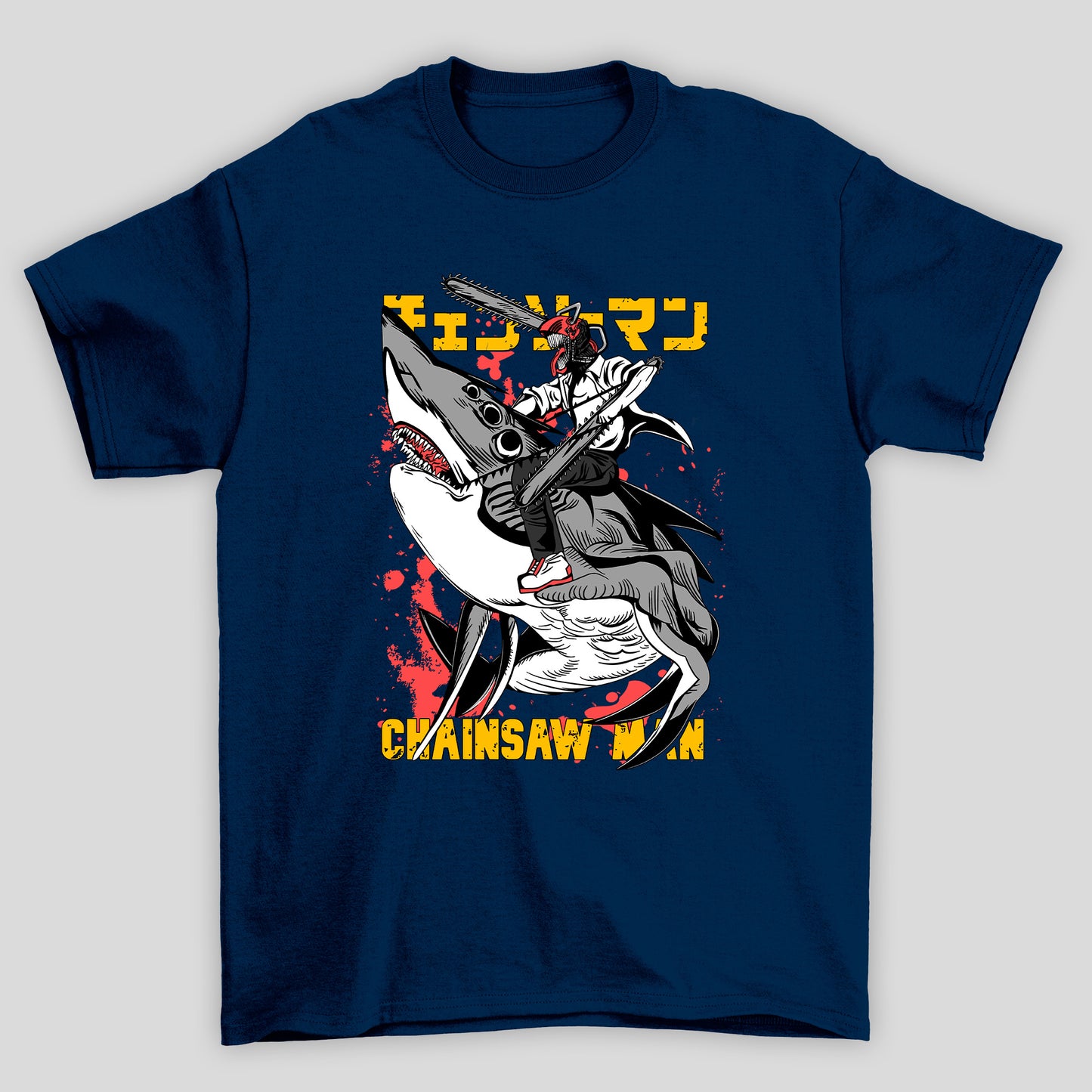Camiseta Básica Unissex Chainsaw Man Beam Tubarão Denji Kanji