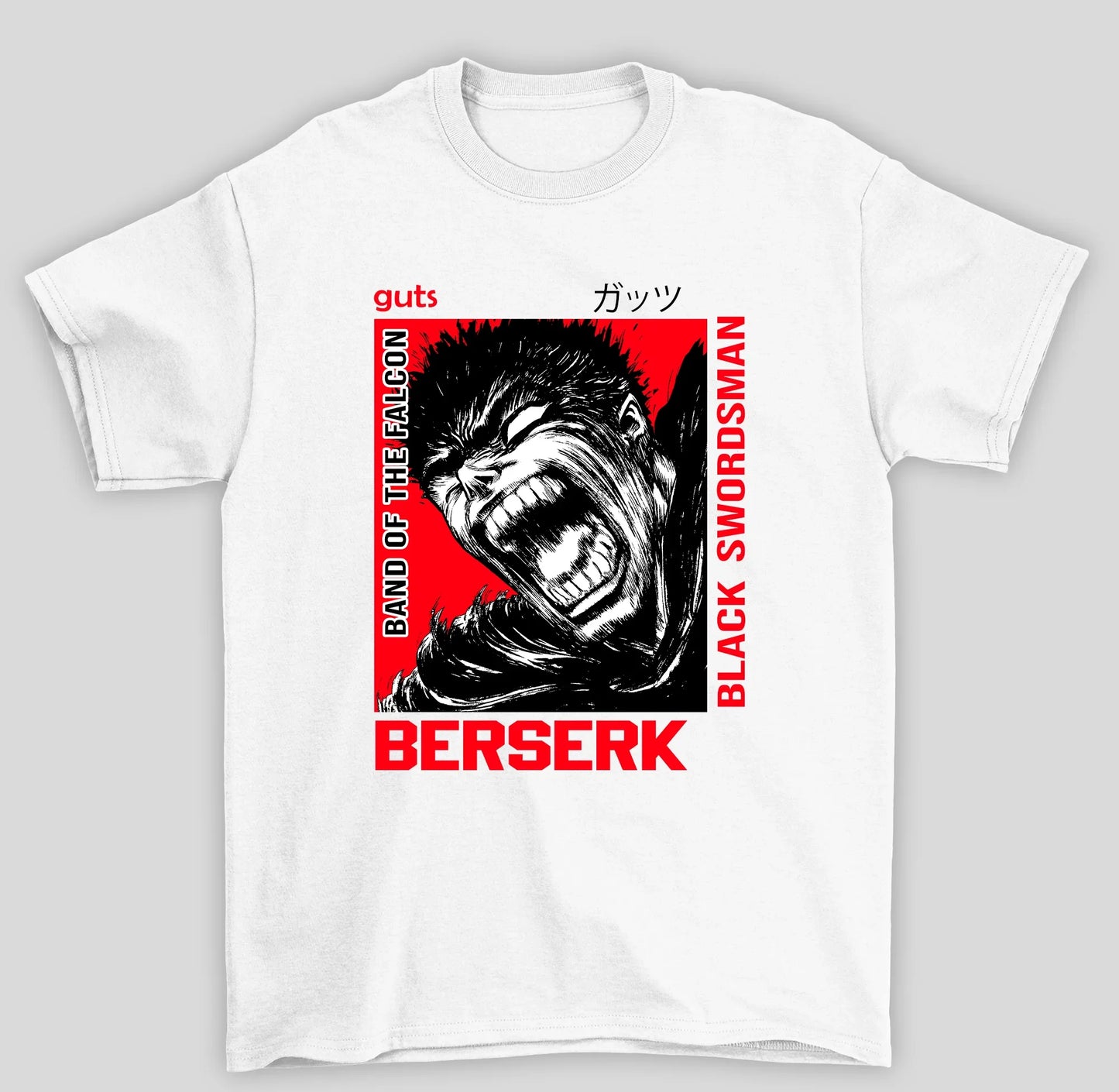 Camiseta Básica Unissex Berserk Black Swordsman Guts- BRANCO