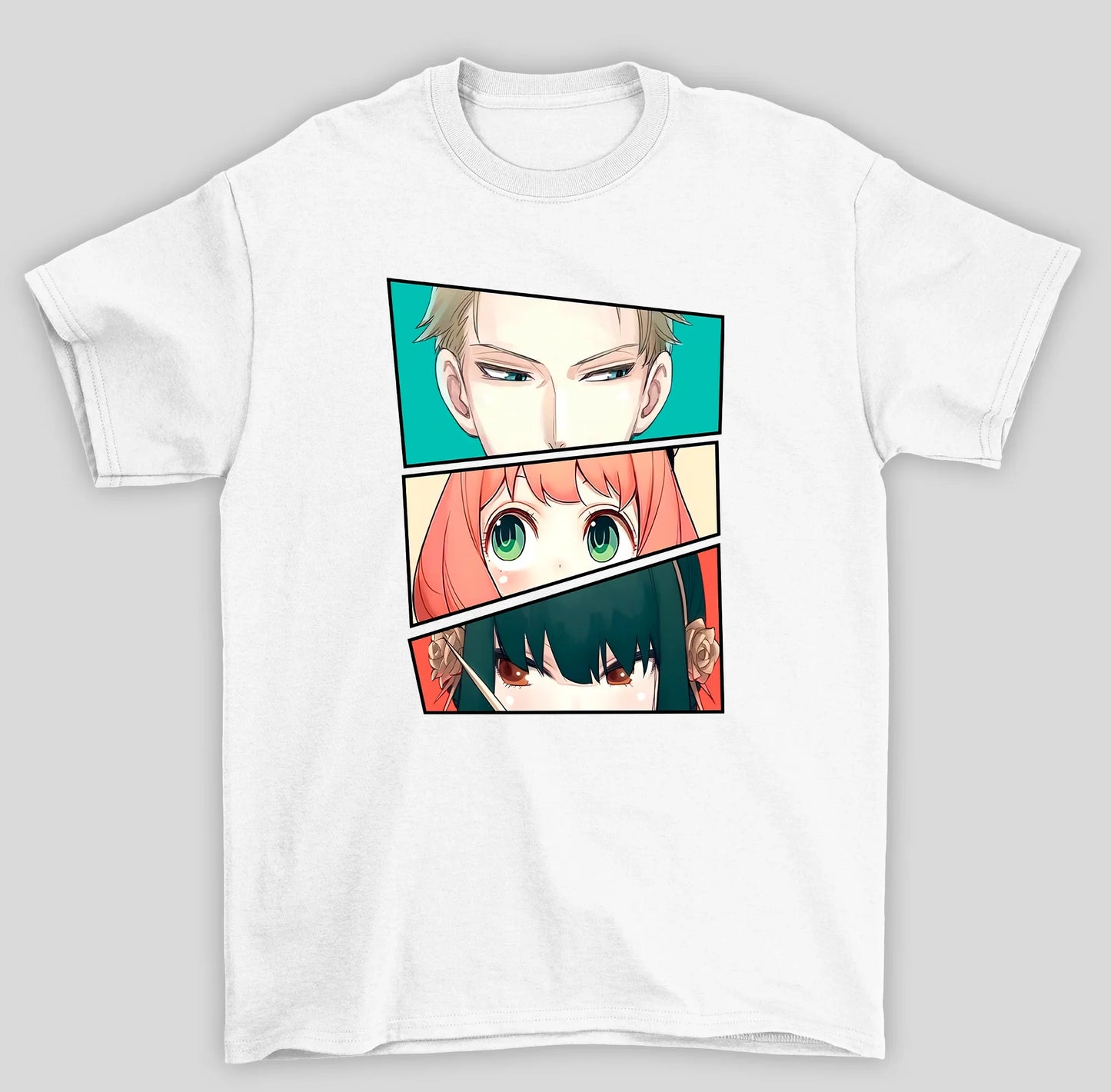 Camiseta Básica Unissex Spy x Family Anya Japonês anime Personagens Rostos- branco