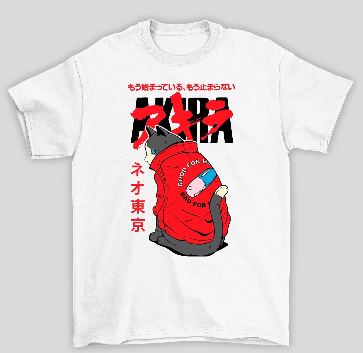 Camiseta Básica Unissex Akira Gato Kaneda Shotaro- branco