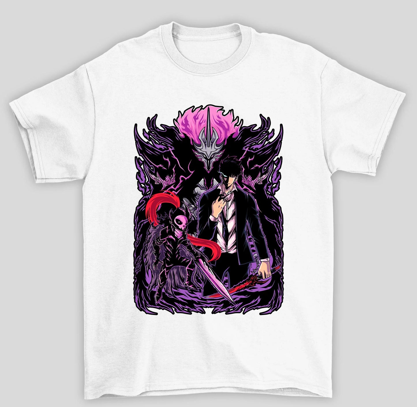 Camiseta Básica Unissex Solo Leveling Sung Cavaleiro Roxo