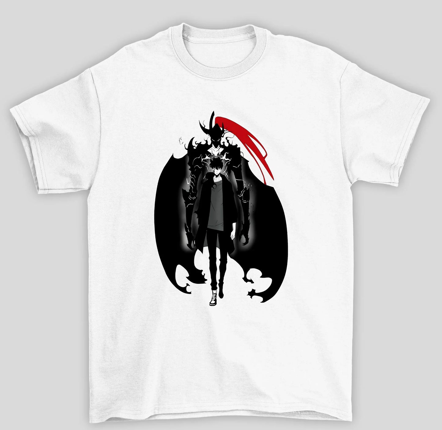 Camiseta Básica Unissex Solo Leveling Sung e Cavaleiro