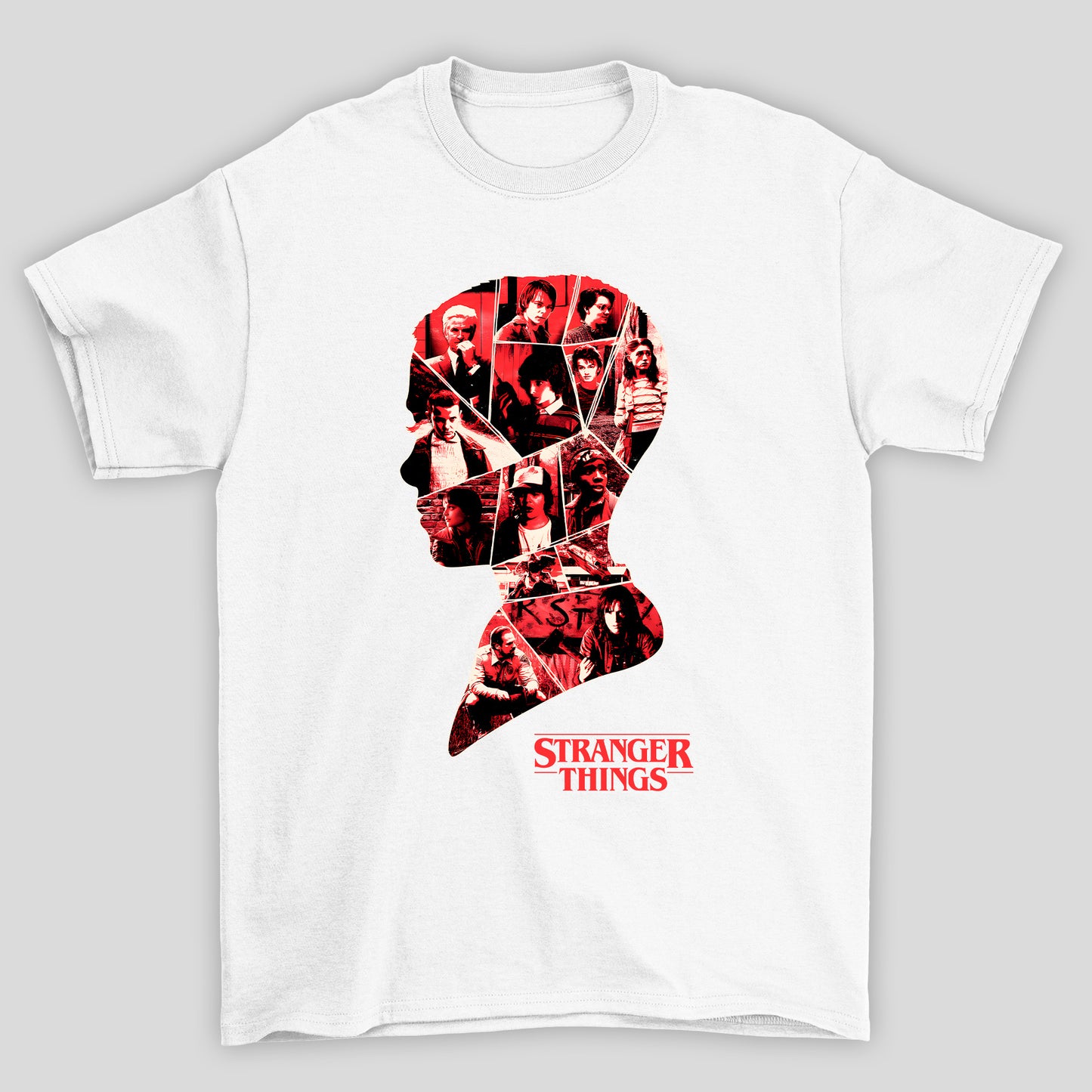 Camiseta Básica Unissex Eleven Silhueta Colagem Stranger Things