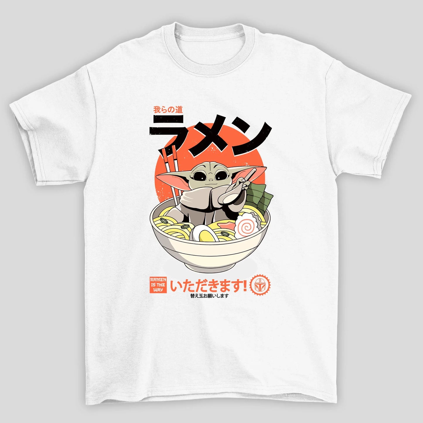 Camiseta Básica Unissex Ramen Baby Yoda Mandalorian Kanji