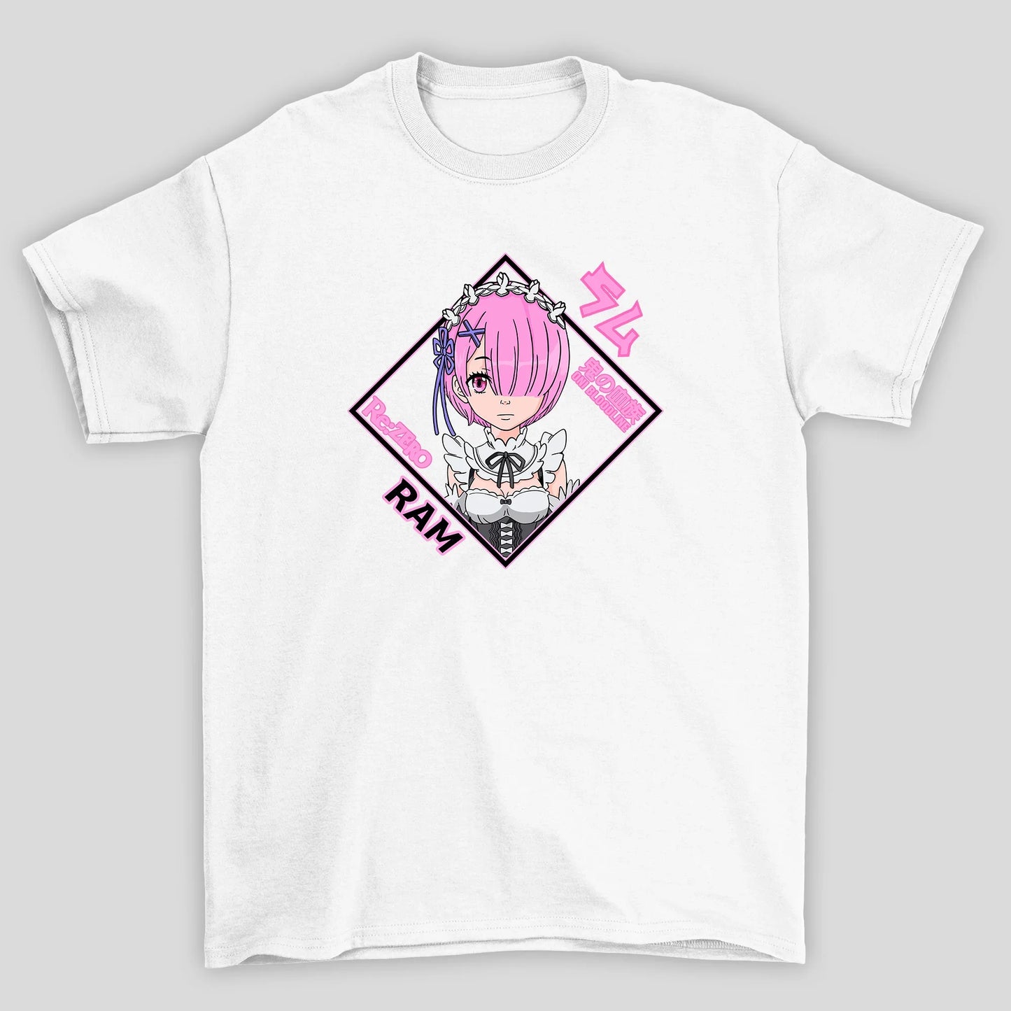 Camiseta Básica Unissex Ram Rosto Kanji Re Zero