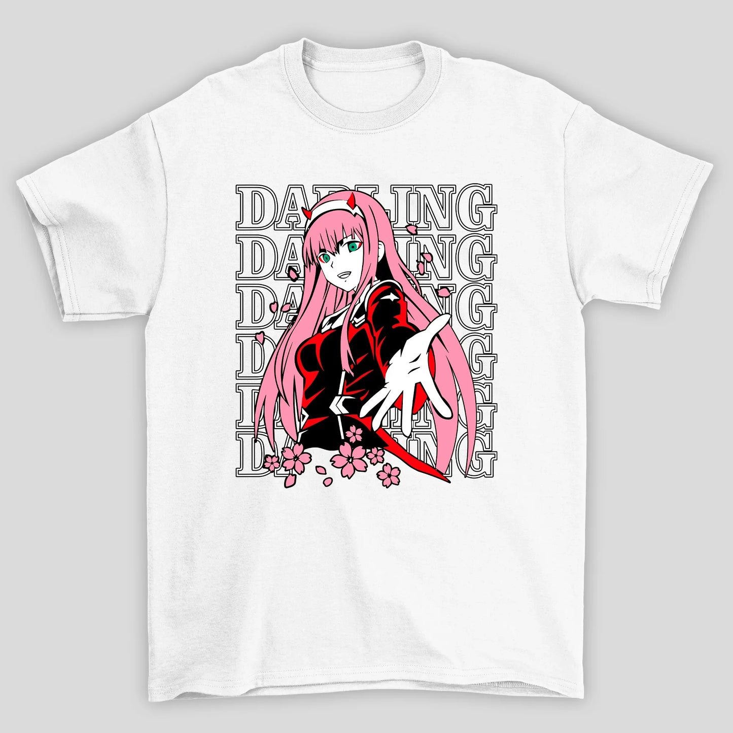 Camiseta Básica Unissex Zero Two Sakura Darling In The Franxx