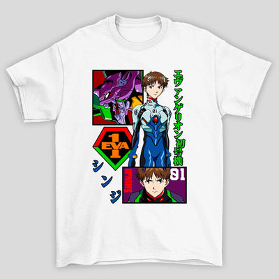 Camiseta Básica Unissex Shinji EVA01 Kanji Evangelion
