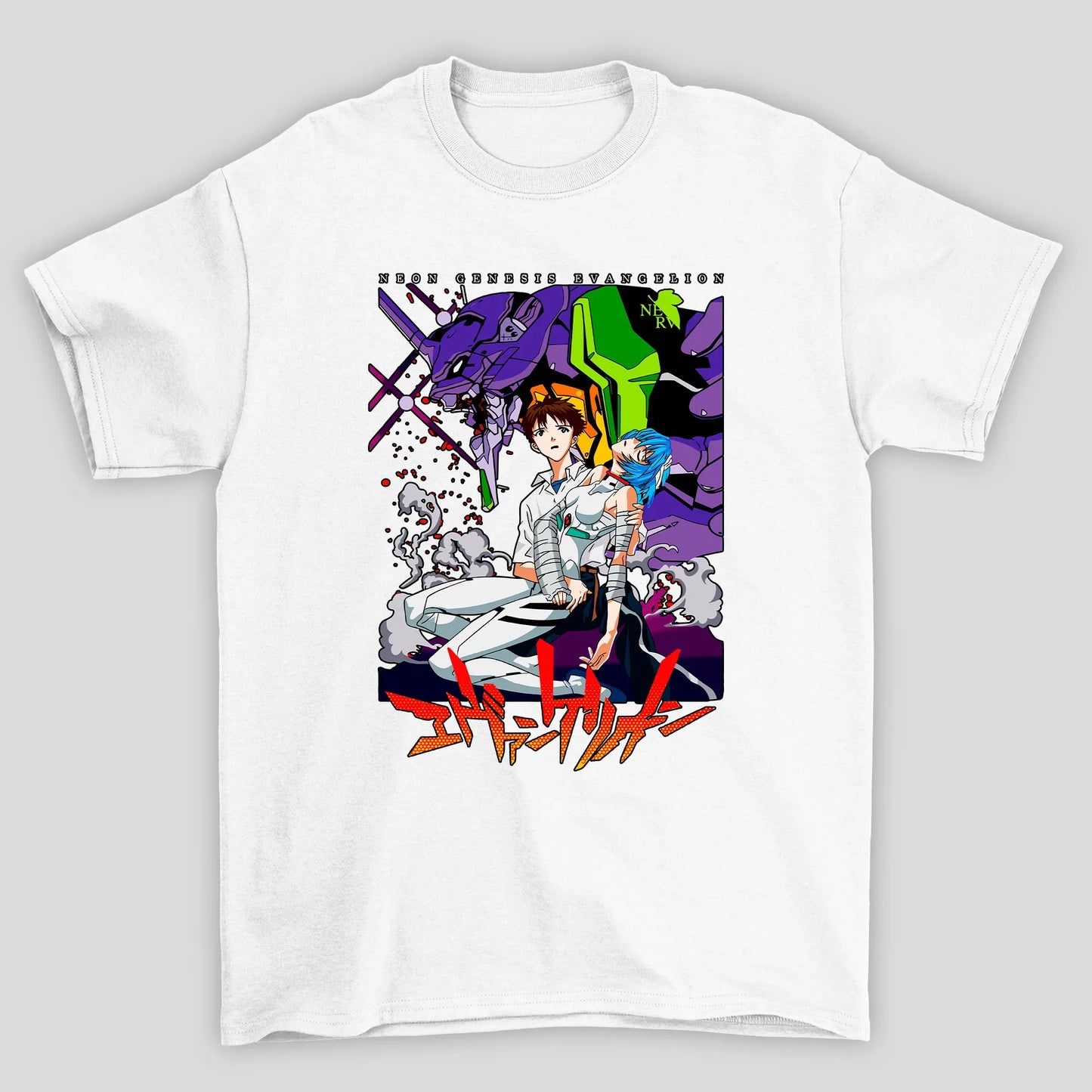 Camiseta Básica Unissex Shinji Rei Eva Kanji Evangelion