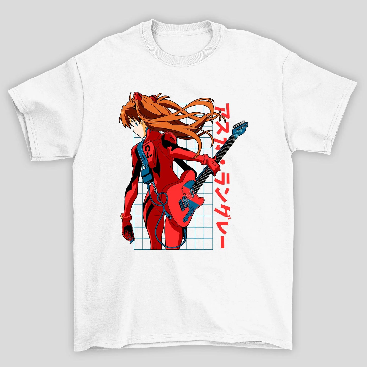 Camiseta Básica Unissex Asuka Guitarra Kanji Evangelion