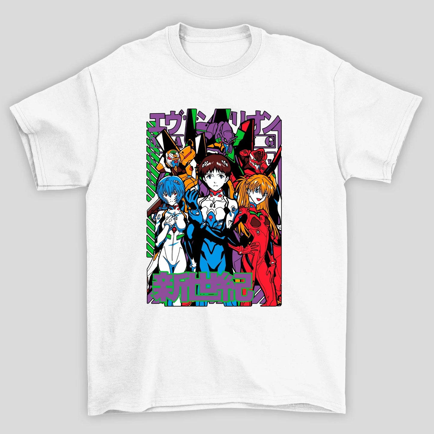Camiseta Básica Unissex Rei Shinji Asuka Mechas Kanji Evangelion