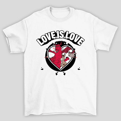 Camiseta Básica Unissex Love Is Love Burro e Dragão Shrek