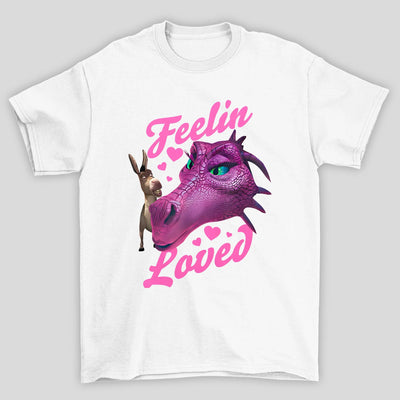 Camiseta Básica Unissex Feelin Loved Burro Dragão Shrek