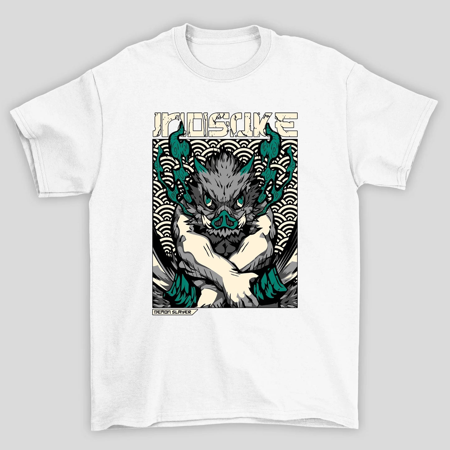 Camiseta Básica Unissex Demon Slayer Inosuke Fumaça Verde