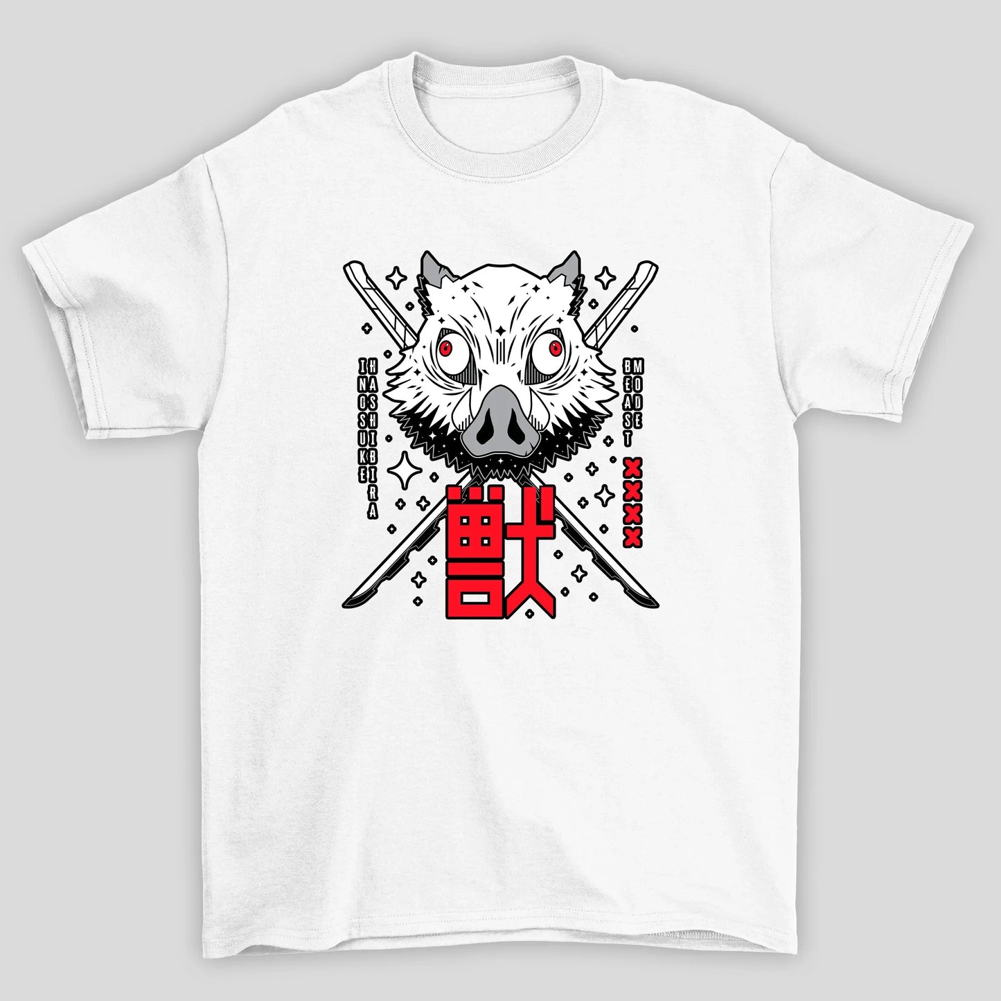 Camiseta Básica Unissex Demon Slayer Inosuke Mascara Kanji