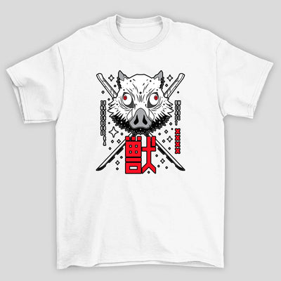 Camiseta Básica Unissex Demon Slayer Inosuke Mascara Kanji