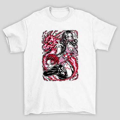 Camiseta Básica Unissex Nezuko Tanjiro Dragão