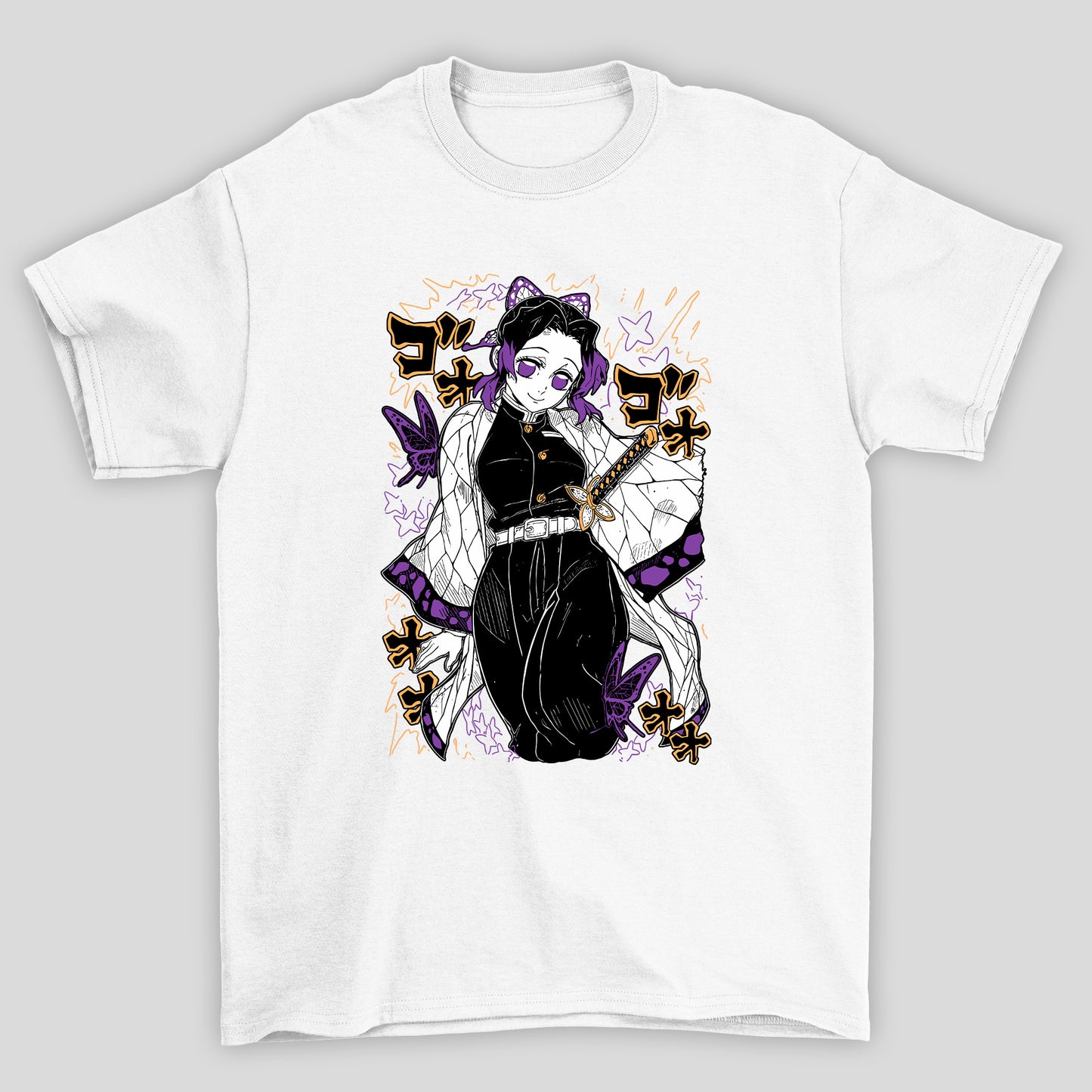 Camiseta Básica Unissex Demon Slayer Shinobu Kanji Raios