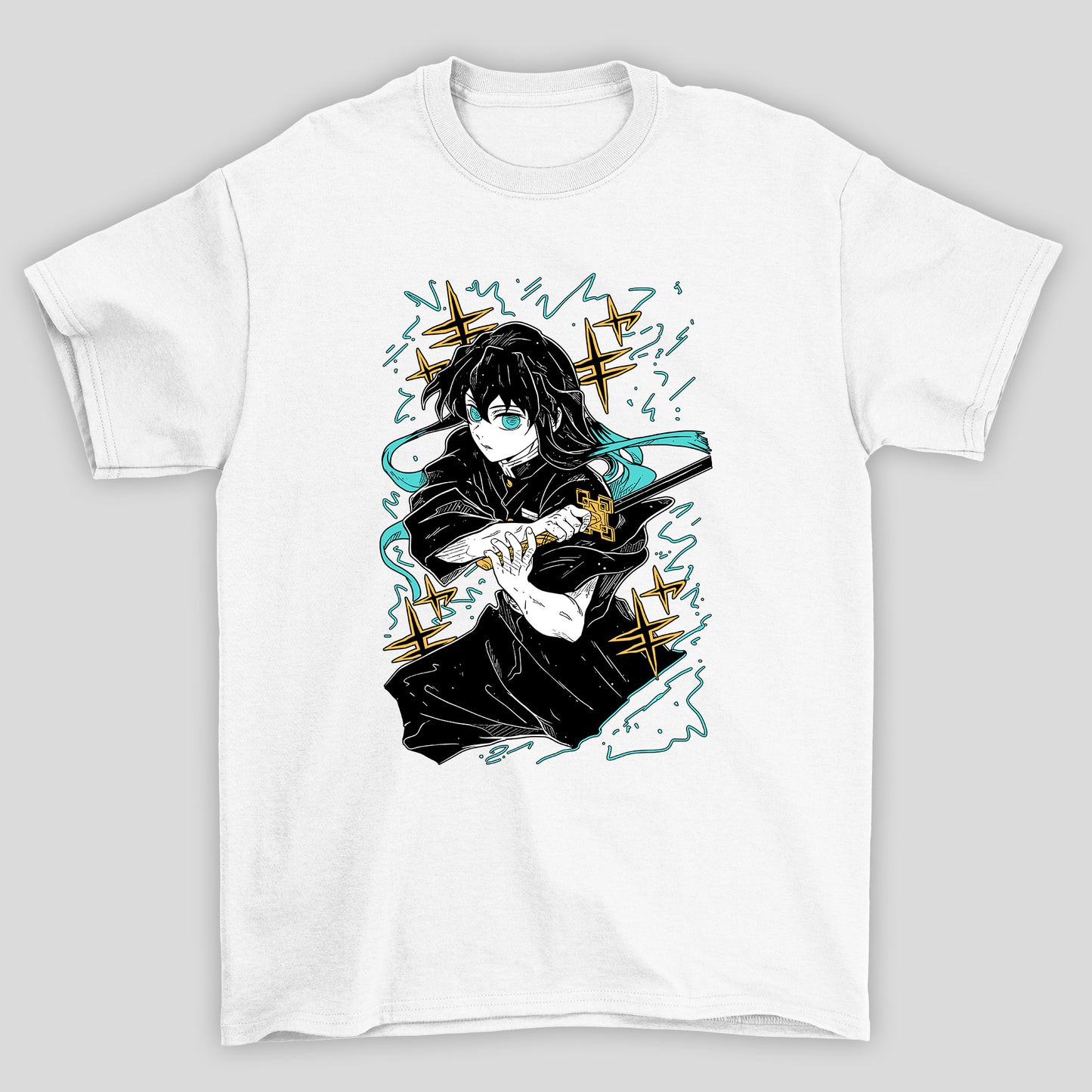 Camiseta Basica Unissex Demon Slayer Tokito Kanji Raios