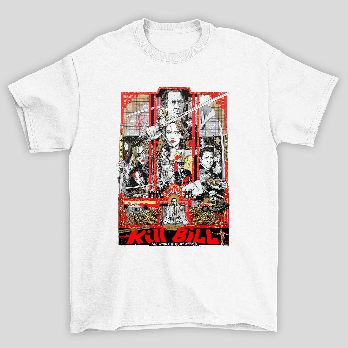 Camiseta Básica Unissex Kill Bill Poster The Whole Bloddy Affair