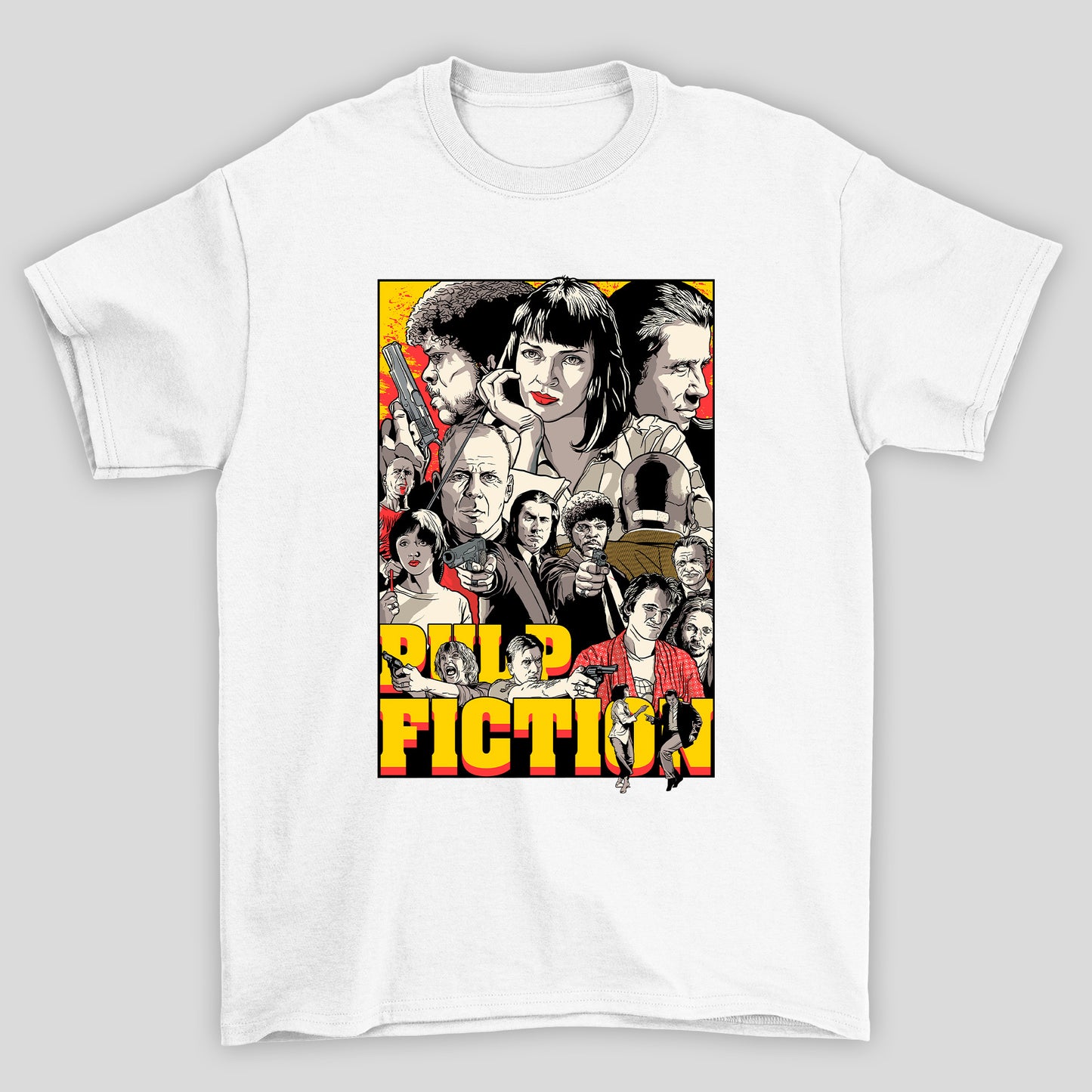 Camiseta Básica Unissex Arte Personagens Pulp Fiction