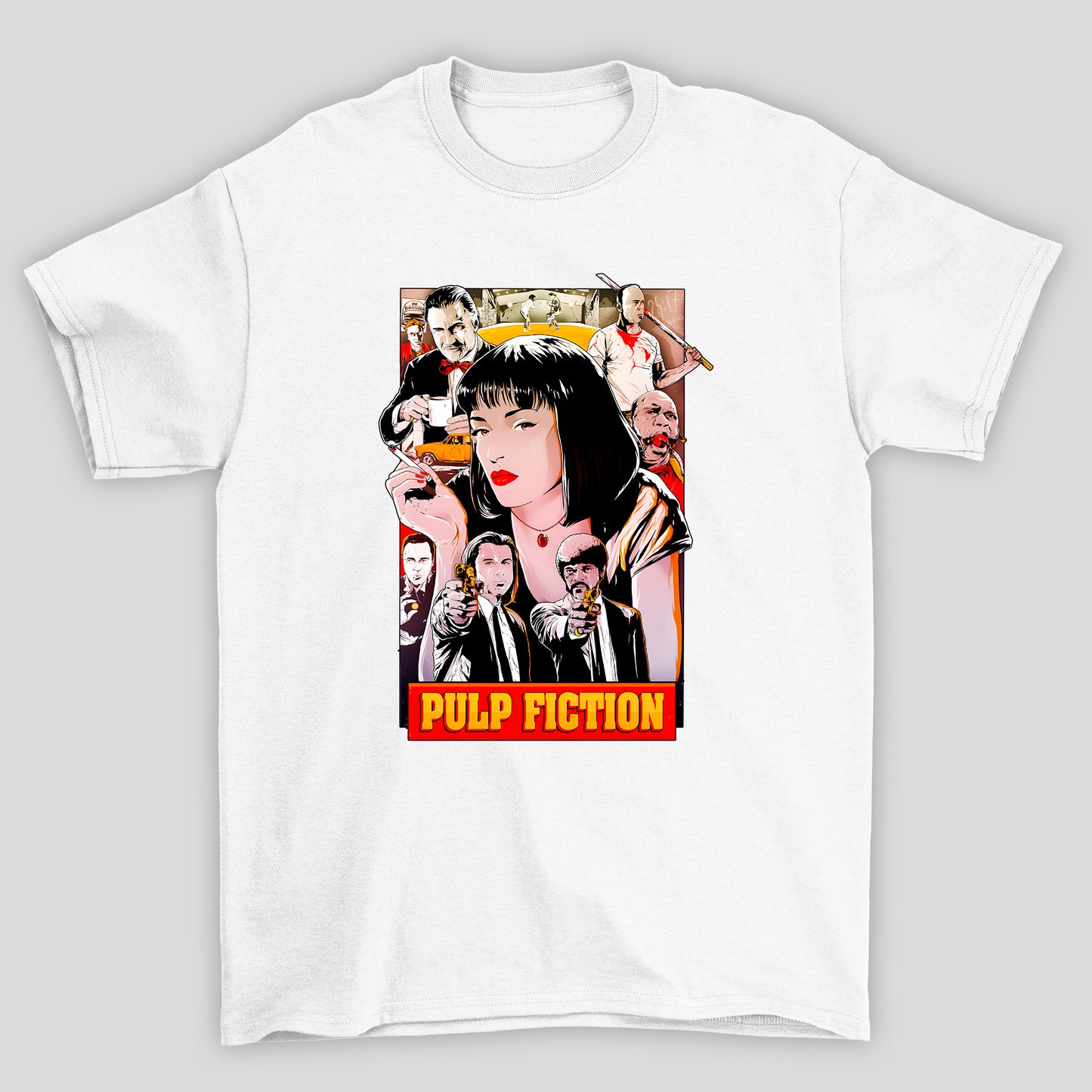 Camiseta Básica Unissex Arte Mia Personagens Pulp Fiction