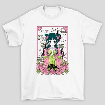 Camiseta Básica Unissex The Apothecary Diaries Maomao Kanji Flores
