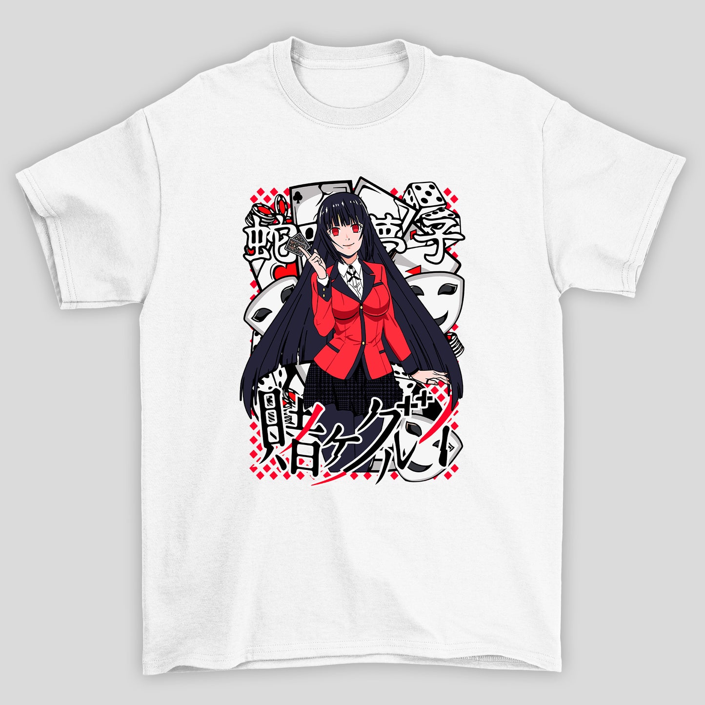 Camiseta Básica Unissex Yumeko Jabami Mascaras Kanji Kakegurui