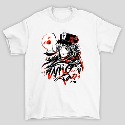 Camiseta Básica Unissex Hu Tao Who Fantasma Rosto Genshin