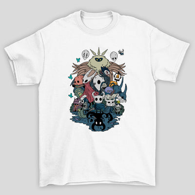 Camiseta Básica Unissex Hollow Knight Personagens Mascaras