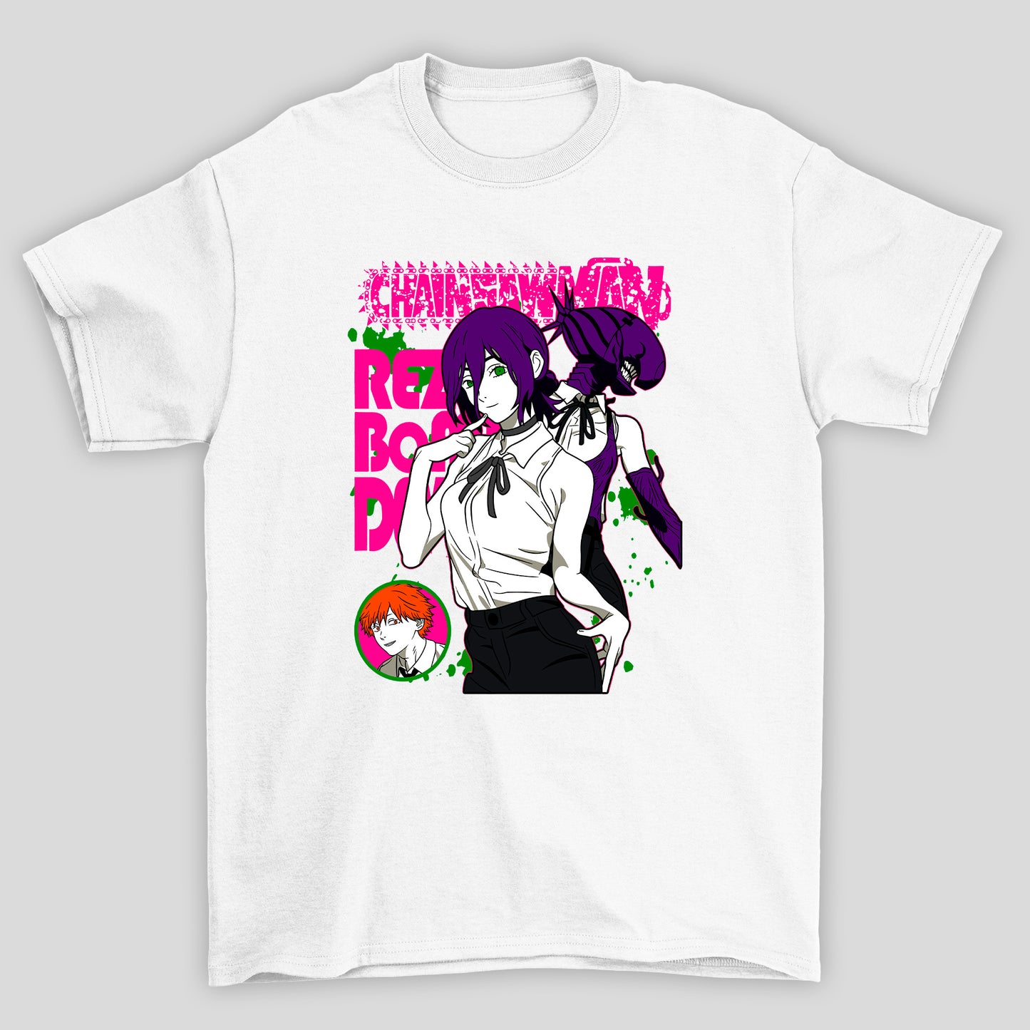 Camiseta Básica Unissex Chainsaw Man Reze Bomba Logo