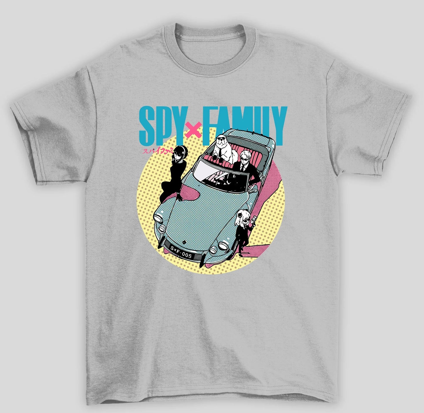 Camiseta Básica Unissex Spy x Family Carro- cinza