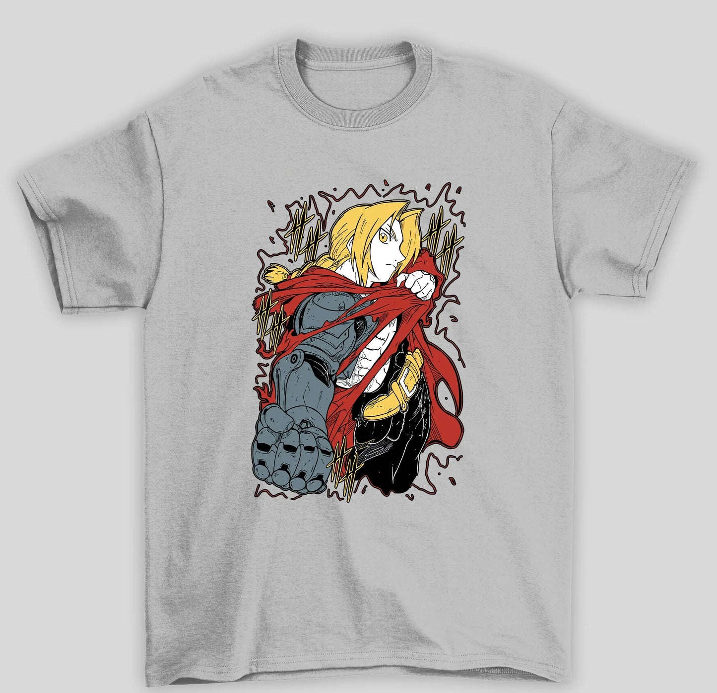 Camiseta Básica Unissex Fullmetal Alchemist Edward T.- cinza