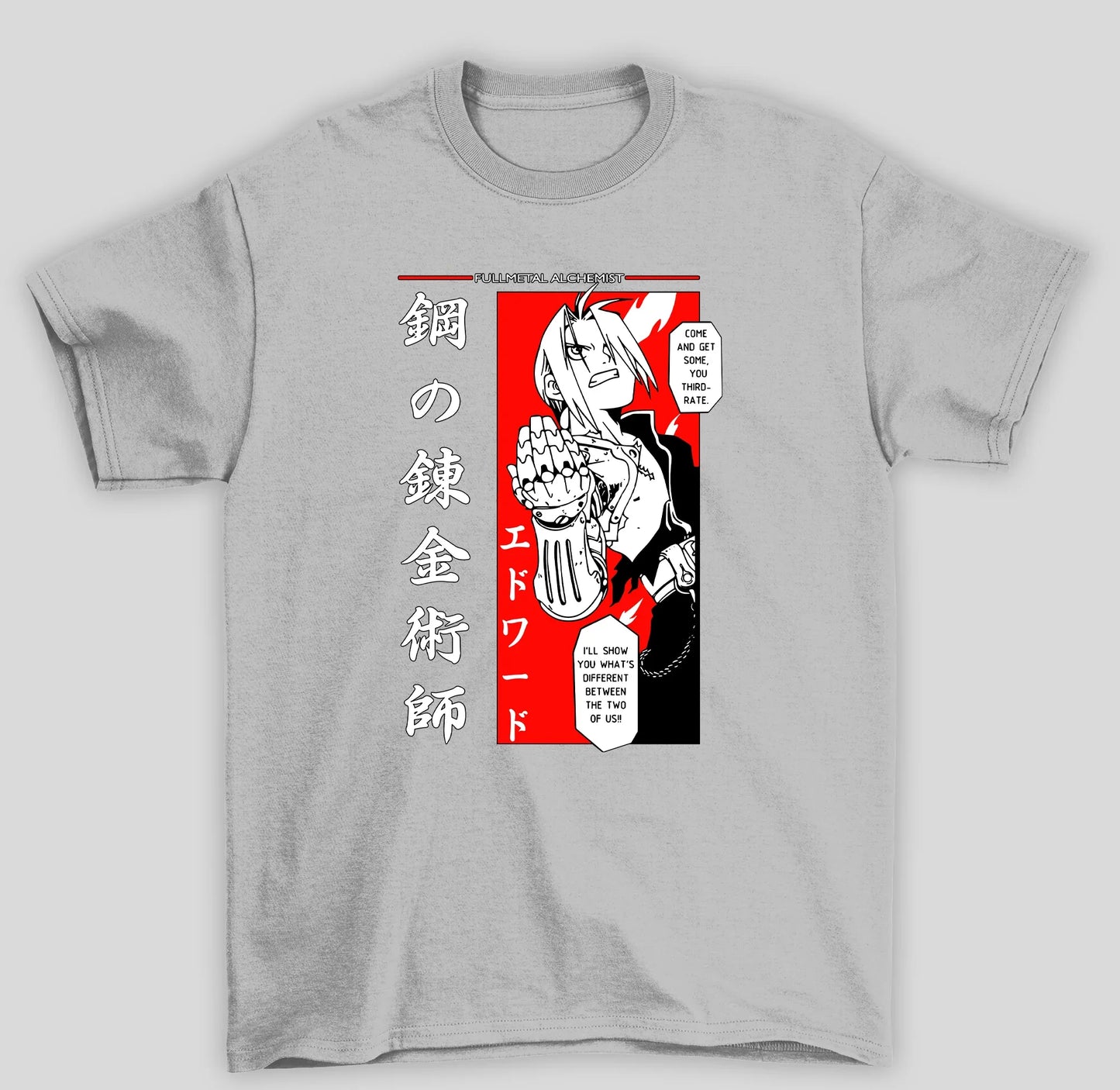 Camiseta Básica Unissex Fullmetal Alchemist Ed Elric- cinza