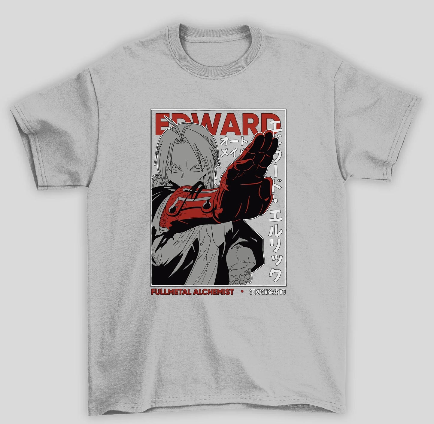 Camiseta Básica Unissex Fullmetal Alchemist Edward- cinza