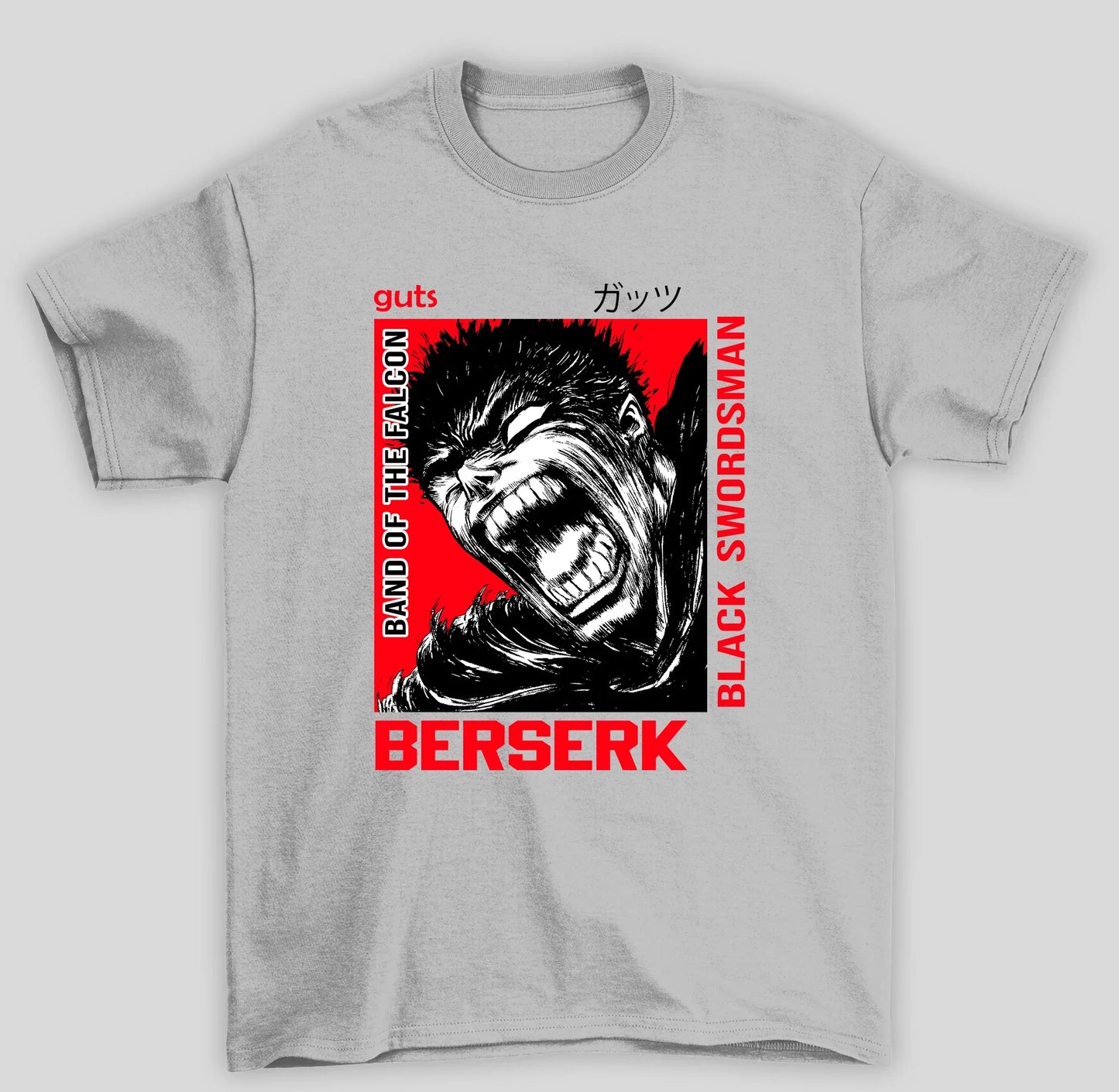 Camiseta Básica Unissex Berserk Black Swordsman Guts- CINZA
