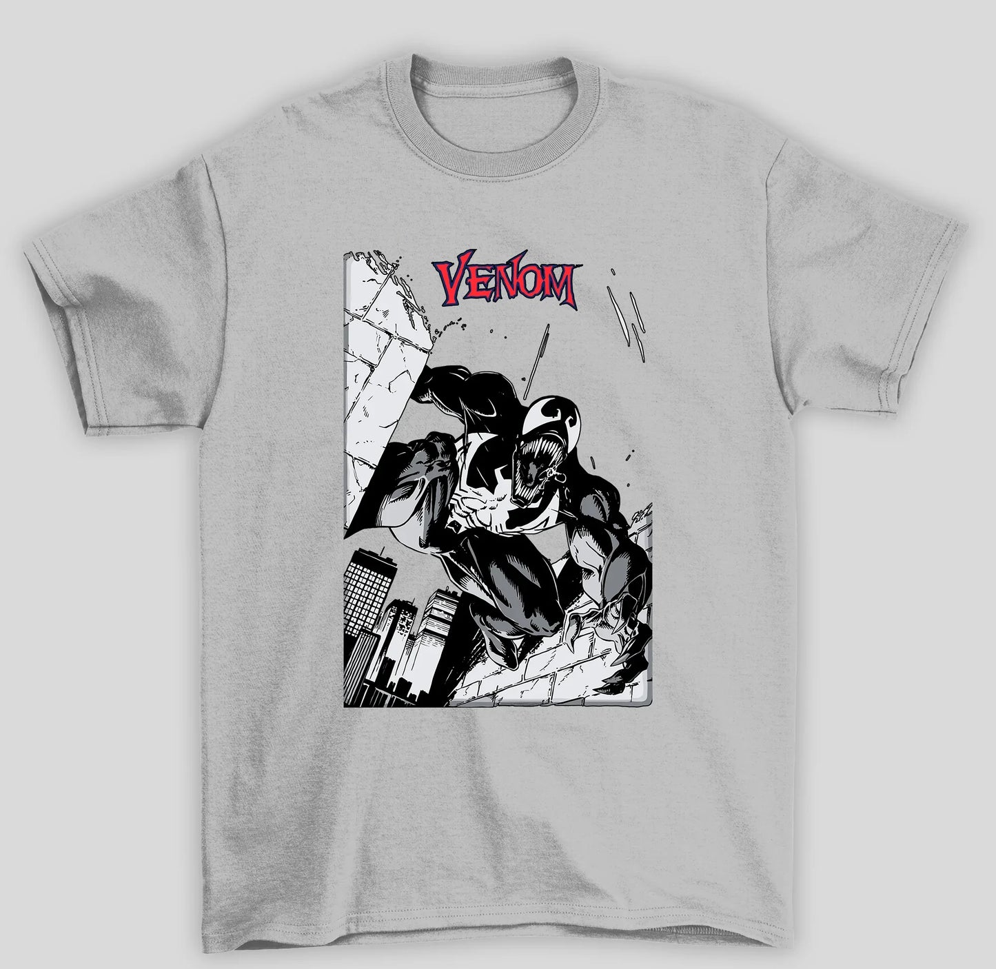Camiseta Básica Unissex Venom HQ Cidade- cinza