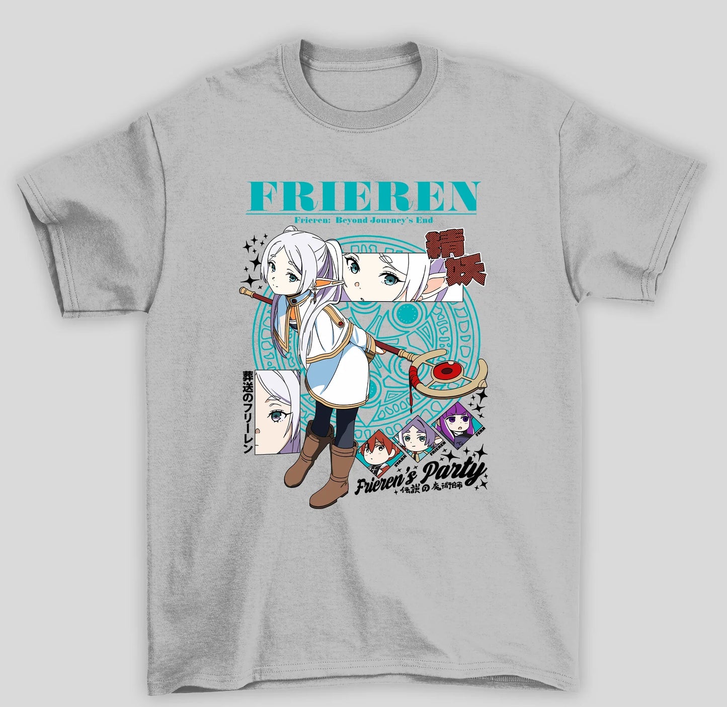 Camiseta Básica Unissex Frieren Party Frieren's- cinza