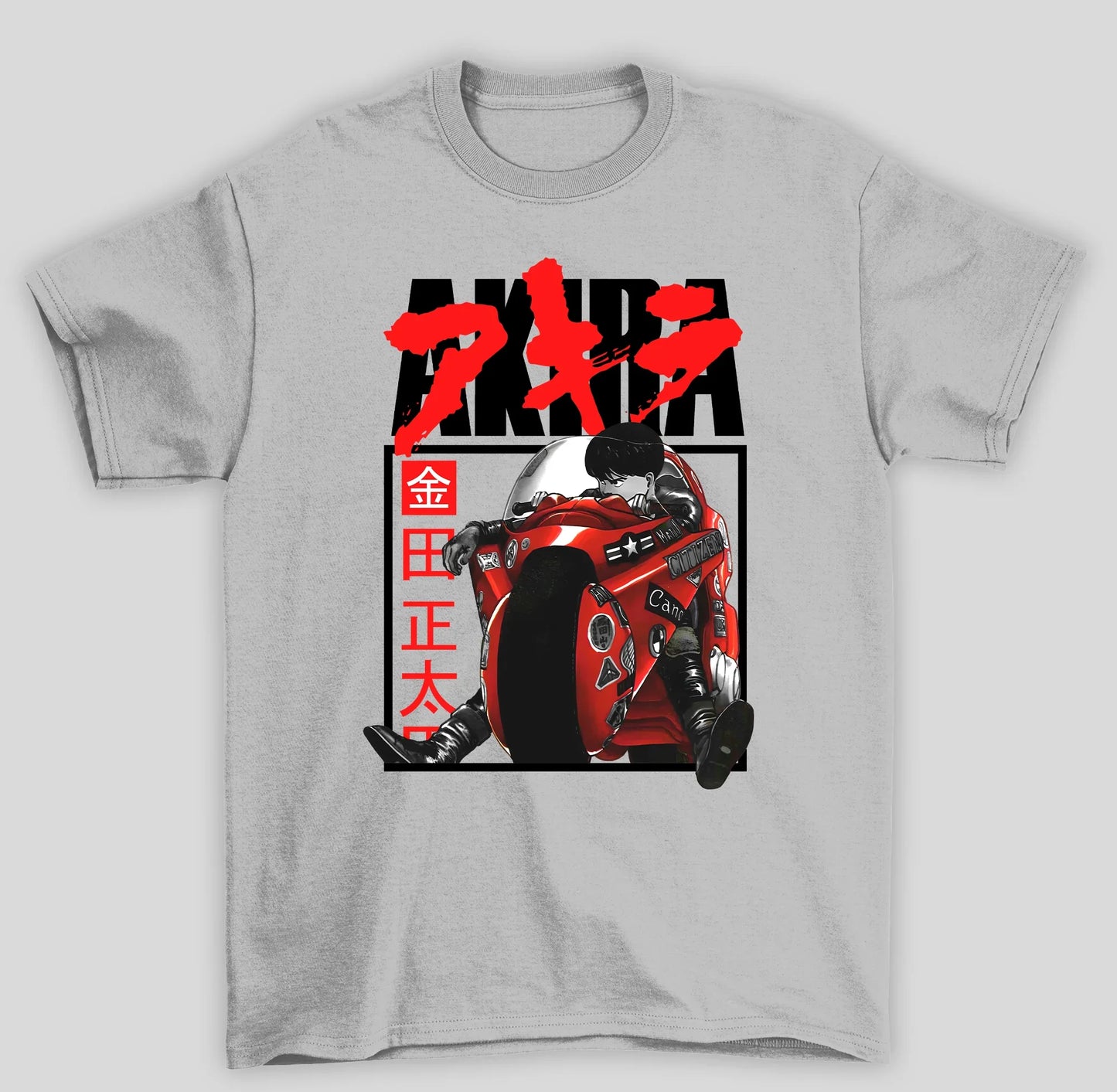 Camiseta Básica Unissex Akira Kaneda Neo Tokio Motoqueiro Anime- cinza