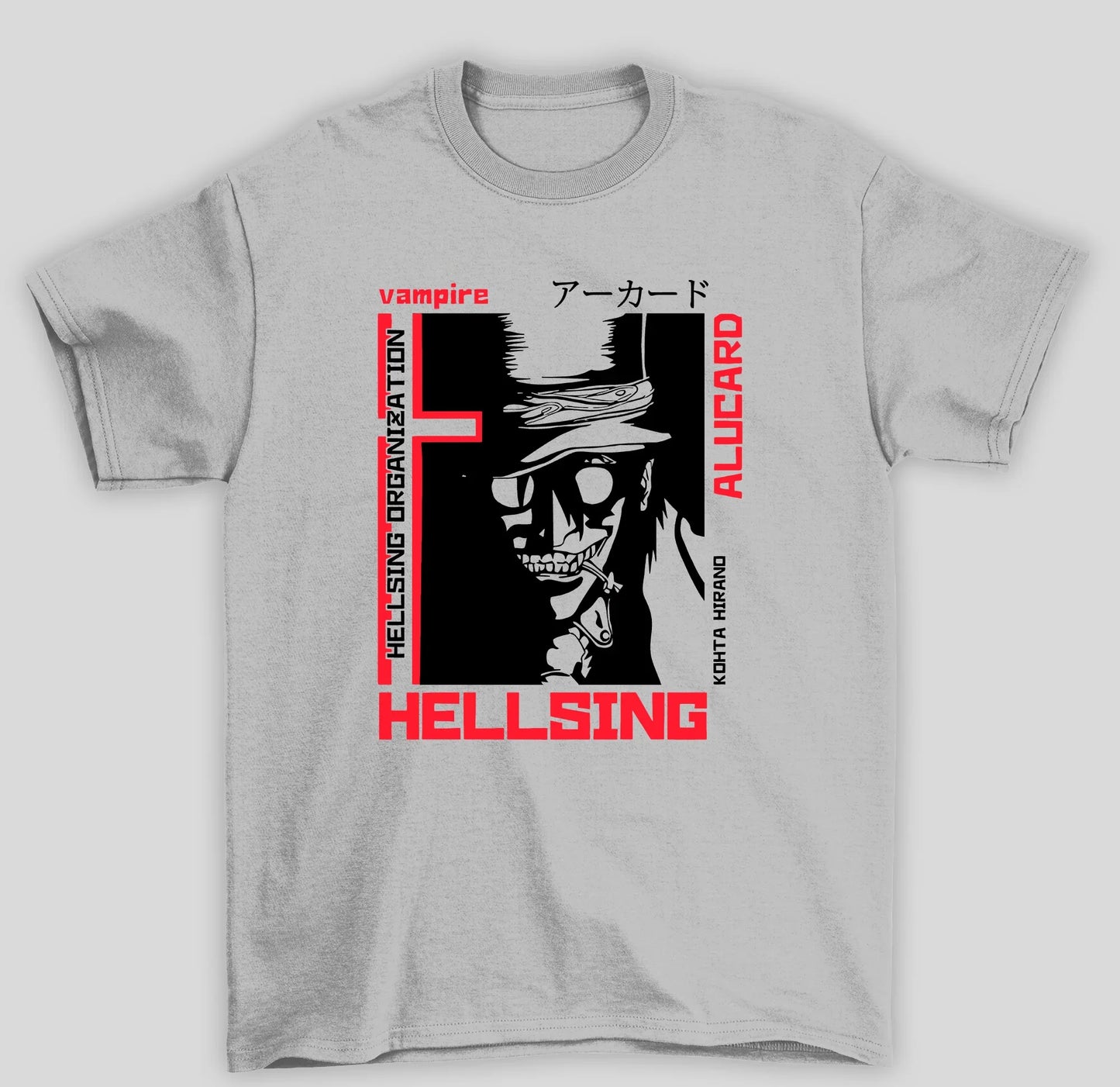 Camiseta Básica Unissex Alucard Hellsing Organization Anime- cinza