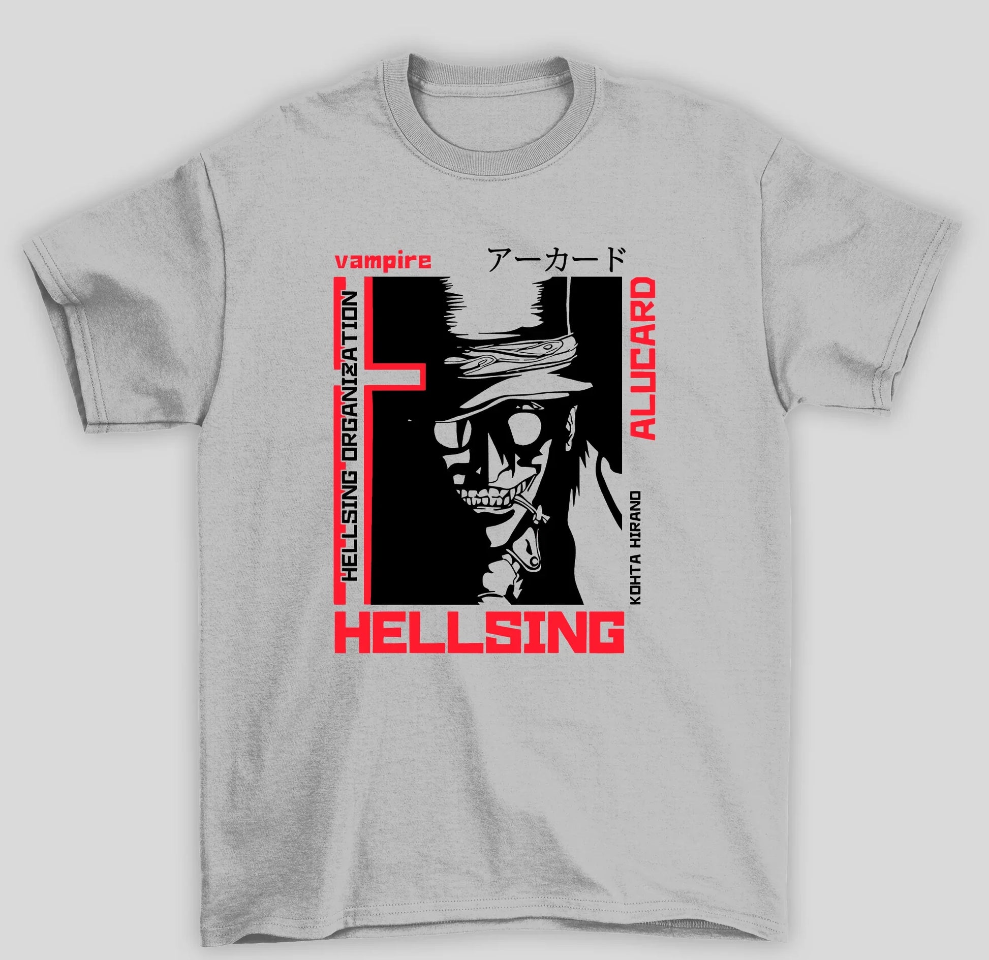 Camiseta Básica Unissex Alucard Hellsing Organization Anime- cinza
