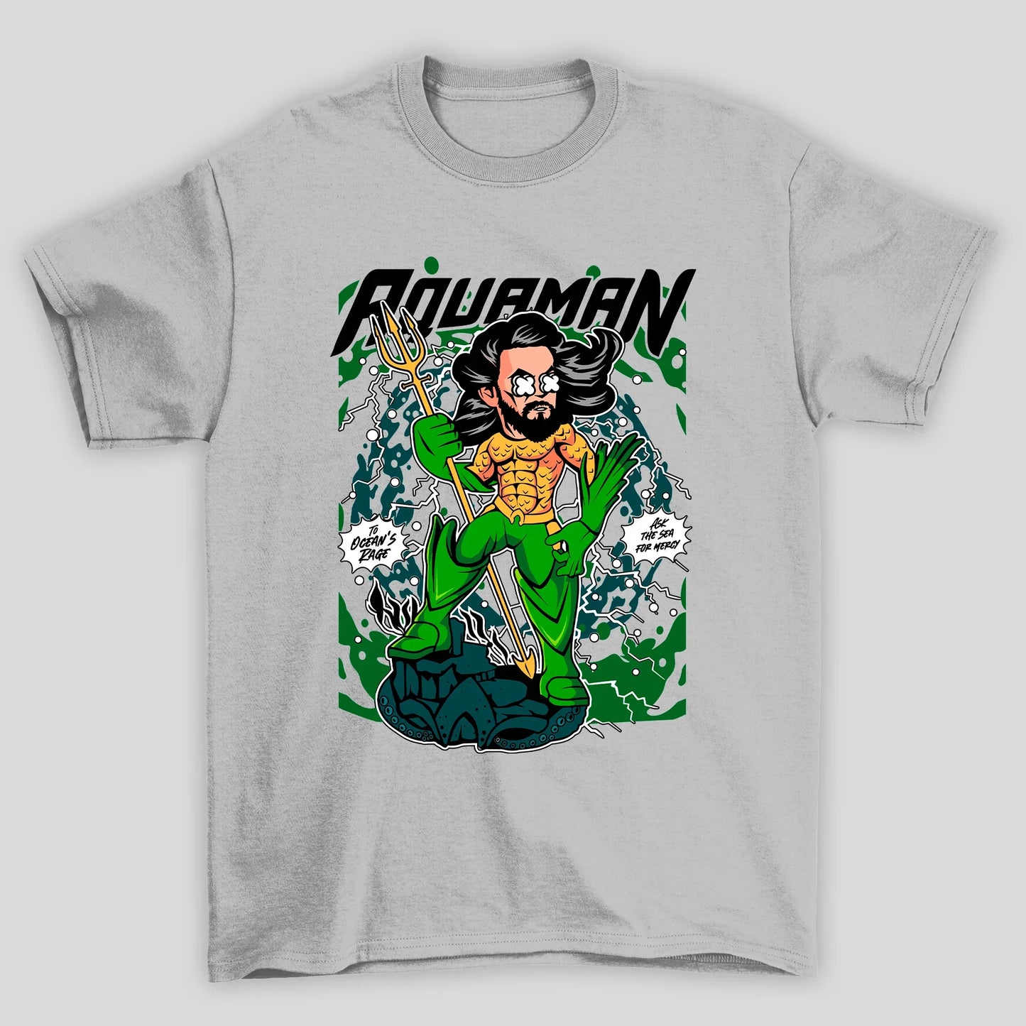 Camiseta Básica Unissex Aquaman Tridente Cartoon
