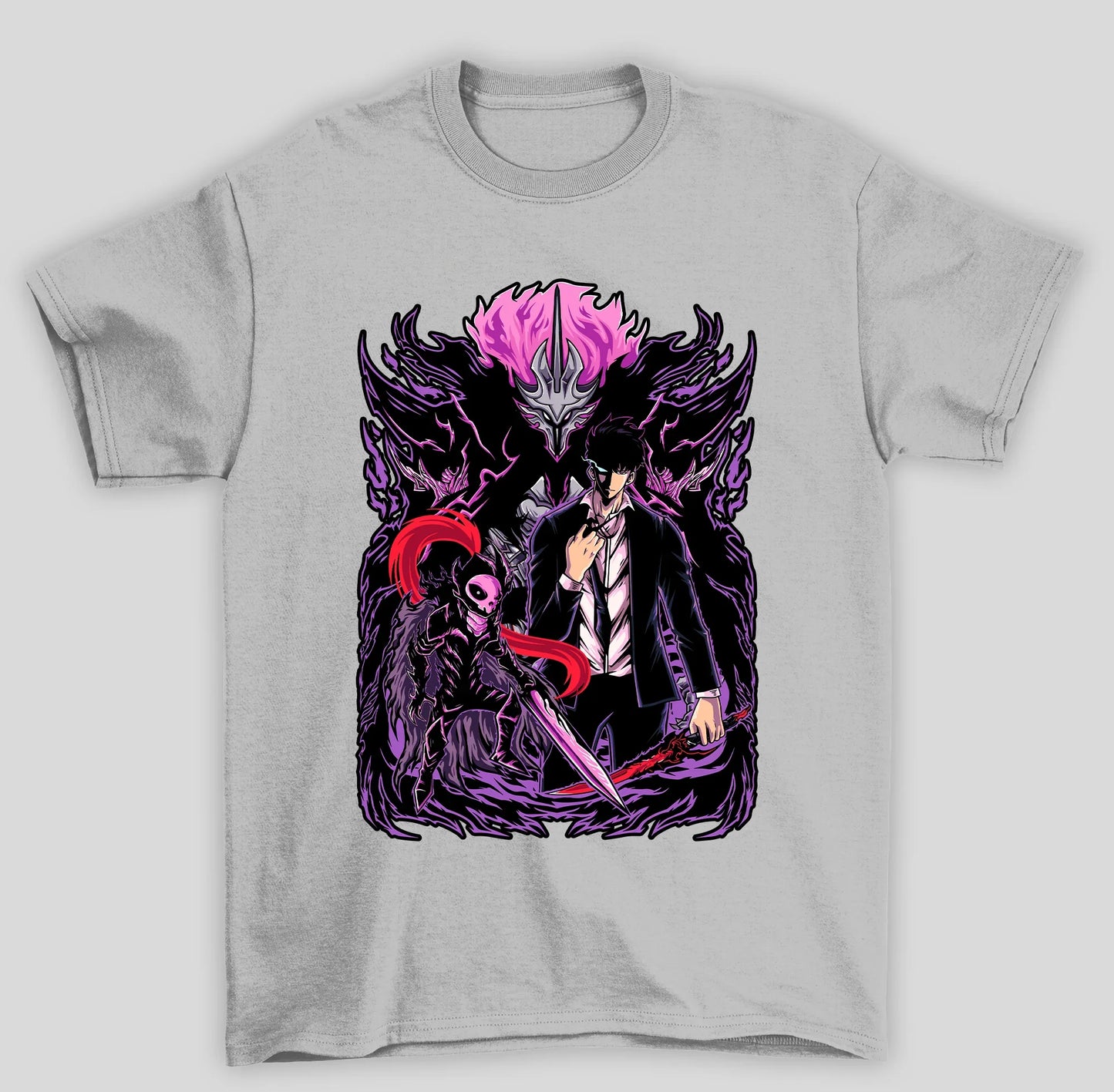 Camiseta Básica Unissex Solo Leveling Sung Cavaleiro Roxo