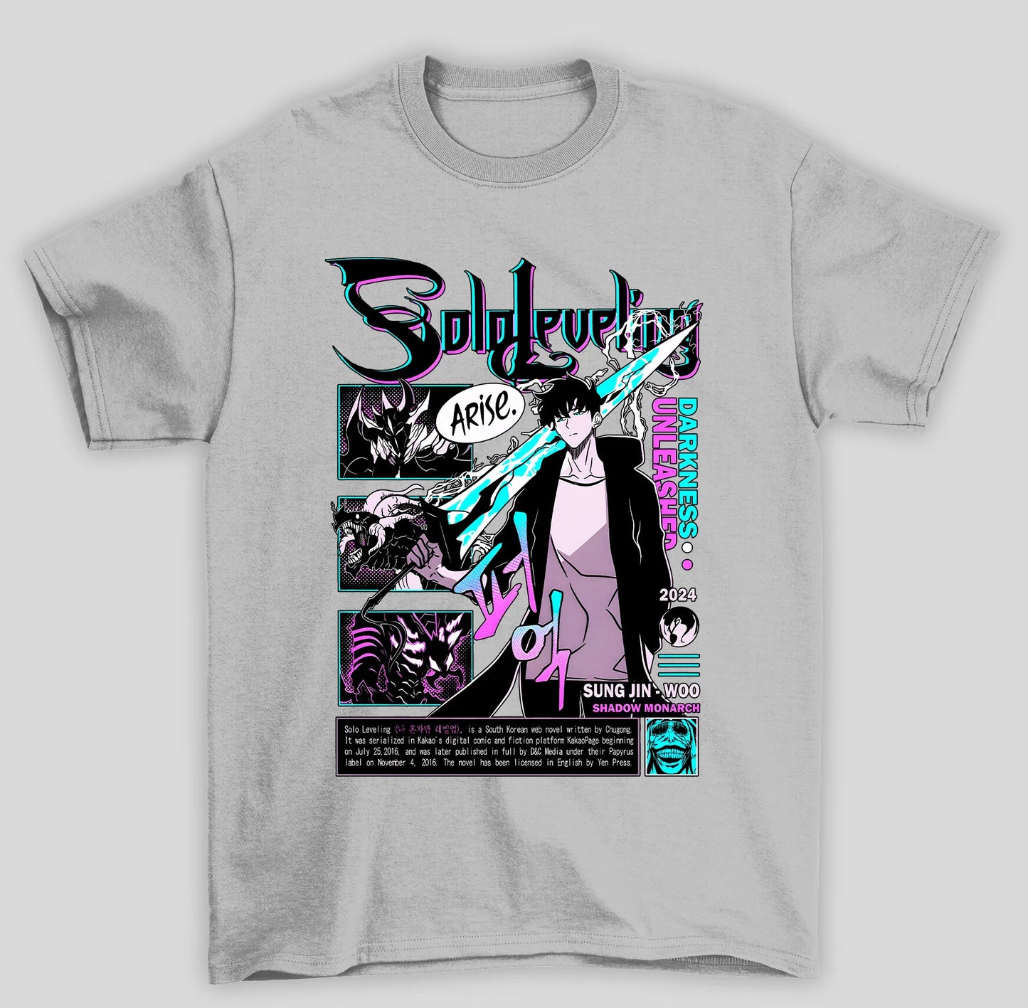 Camiseta Básica Unissex Solo Leveling Sung Espada Azul