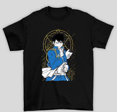 Camiseta Básica Unissex Fullmetal Alchemist Roy Mustang- preto
